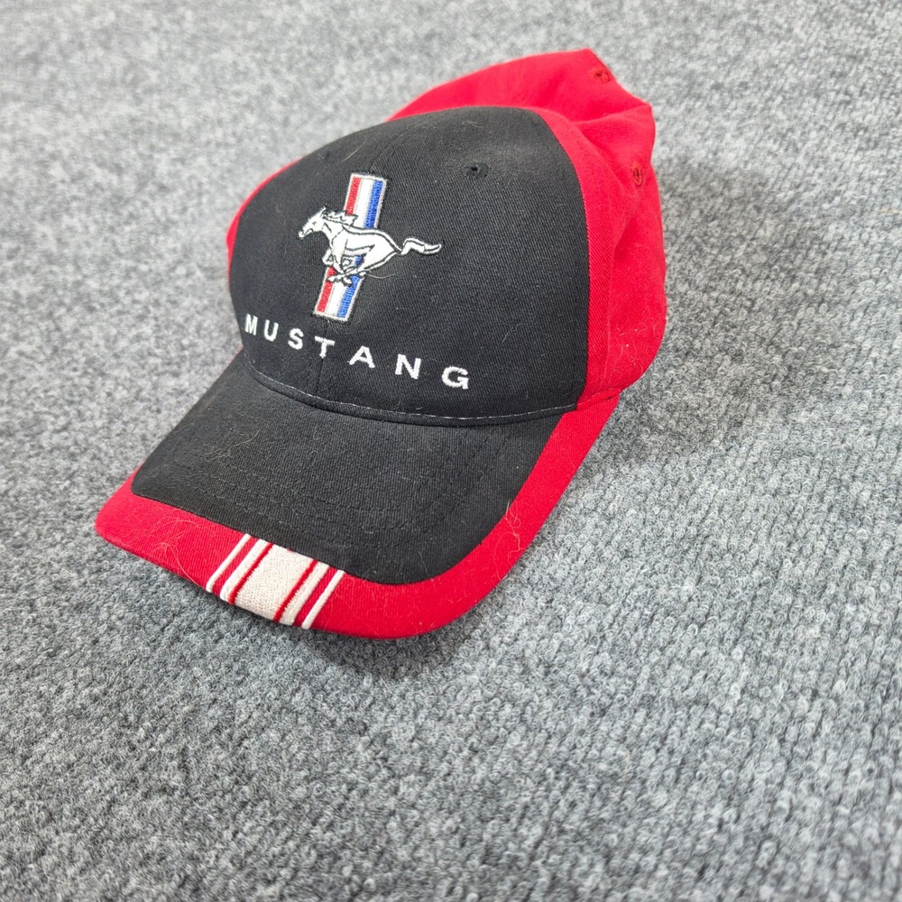 Ford Mustang Hat Checkered Flag Sports Red Black Embroidered Racing Cap Mens